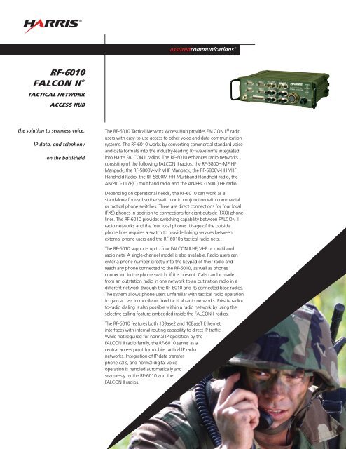 RF-6010 FALCON II Tactical Network Access Hub - Harris RF ...