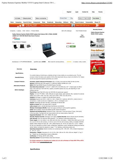 Fujitsu Siemens Esprimo Mobile V5535 Laptop ... - Primus Personnel