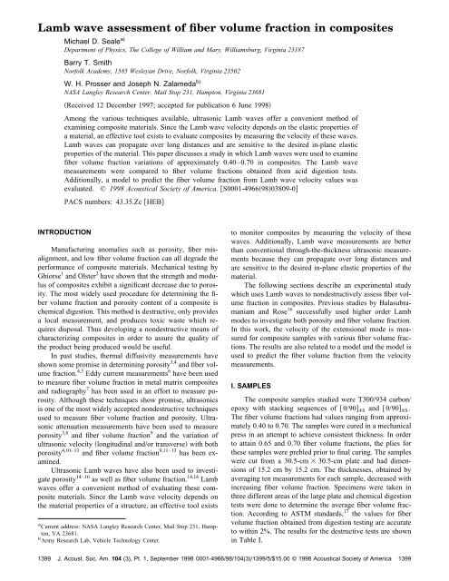 Lamb wave assessment of fiber volume fraction in composites