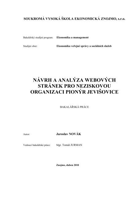 Návrh a analýza webových stránek pro neziskovou organizaci ...