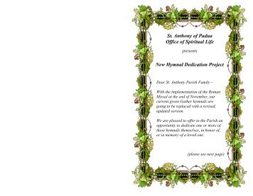 Hymnal Dedication Order Form - St. Anthony of Padua Catholic ...