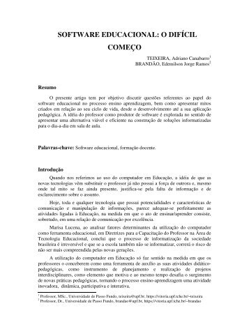 SOFTWARE EDUCACIONAL: O DIFÃCIL COMEÃO - cinted/ufrgs