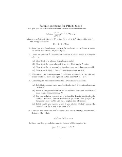 Sample questions for PH320 test 3