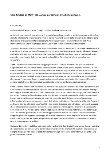 Caro Sindaco parliamo di cittÃ  bene comune