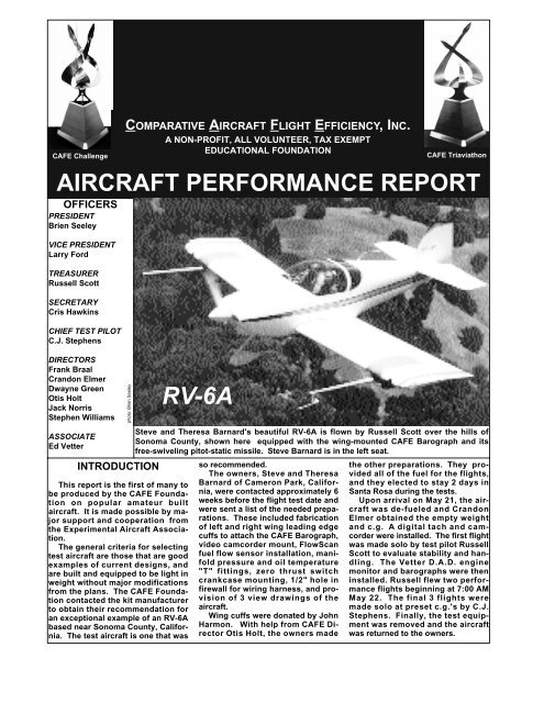 AIRCRAFT PERFORMANCE REPORT RV-6A - CAFE Foundation