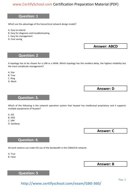 Huawei GB0-360 CertifySchool Exam Actual Questions (PDF)
