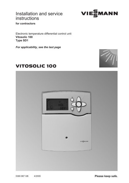 Vitosolic 100 SD1 Installation905 KB - Viessmann