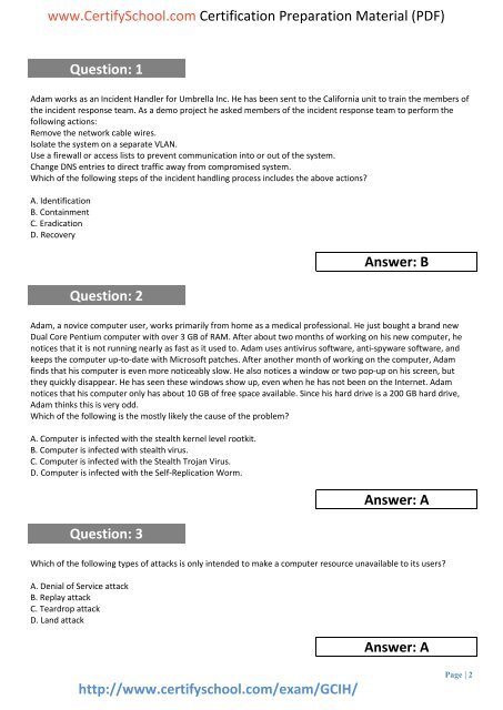 GIAC GCIH CertifySchool Exam Actual Questions (PDF)