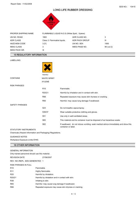 SAFETY DATA SHEET LONG LIFE RUBBER DRESSING - Autosmart