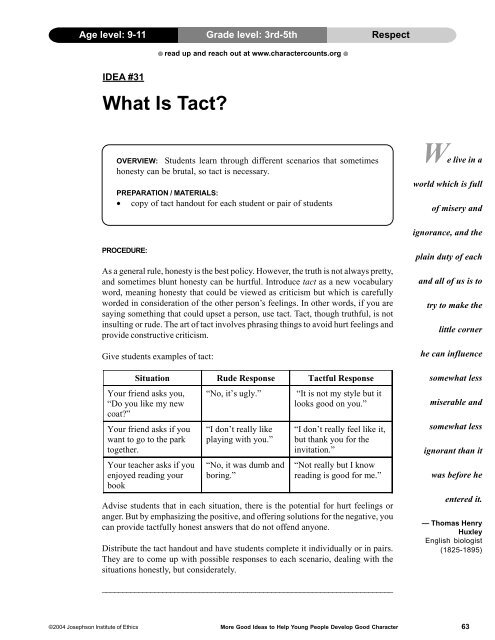 Tact Rates Example What Is Tact? - Character Counts