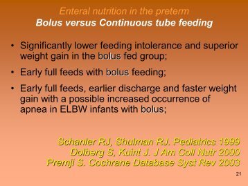 Enteral nutrition in the preterm Bolus versus Continuous tube ...