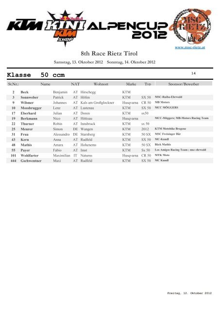 8th Race Rietz Tirol Klasse 50 ccm