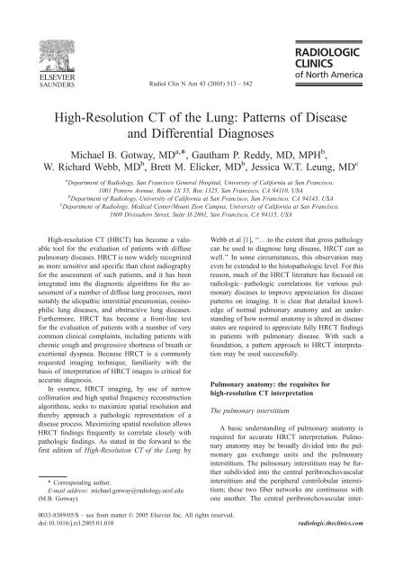 High-Resolution CT of the Lung: Patterns of Disease and Differential ...