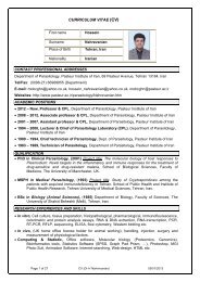 CURRICULUM VITAE (CV) - Pasteur Institute of Iran