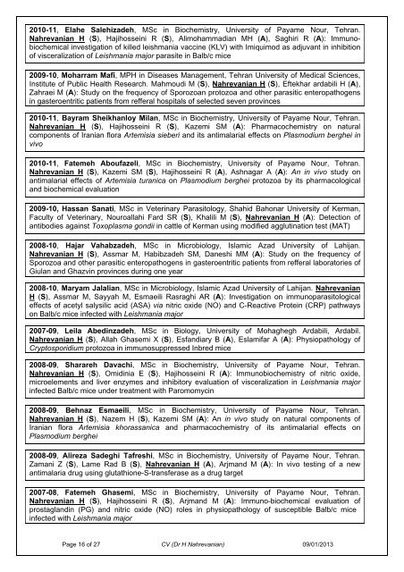 CURRICULUM VITAE (CV) - Pasteur Institute of Iran