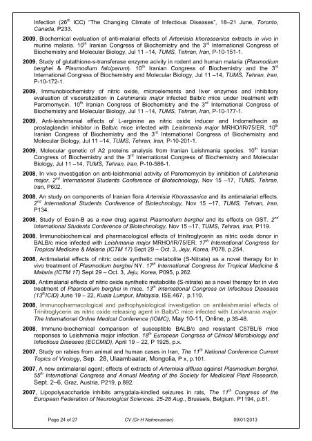 CURRICULUM VITAE (CV) - Pasteur Institute of Iran