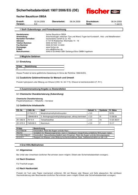 Sicherheitsdatenblatt - Fischer