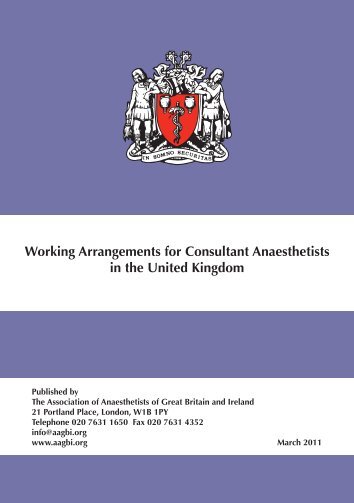 Working Arrangements for Consultant Anaesthetists in the ... - aagbi