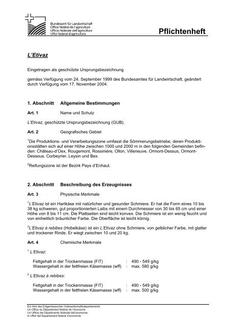 Pflichtenheft Bundesamt Fur Landwirtschaft