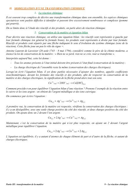 09 - La rÃ©action chimique - Cours de physique et de chimie