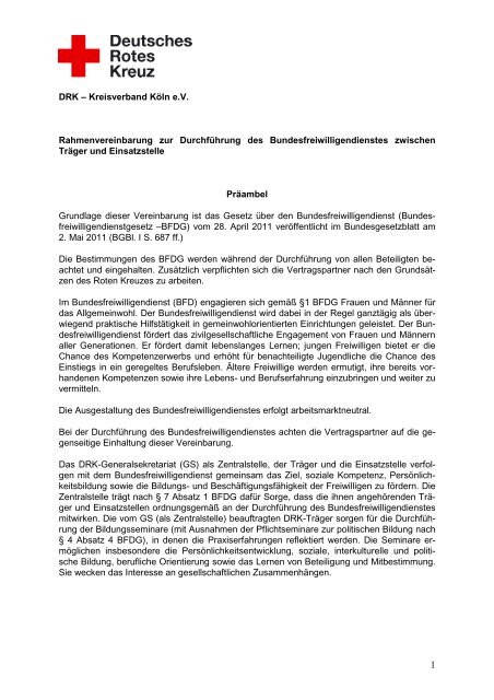 Kooperationsvereinbarung Im Bfd Zwischen Trager Und Einsatzstelle