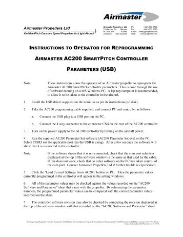 instructions to operator for reprogramming airmaster ac200 ...