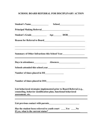 student disciplinary action form