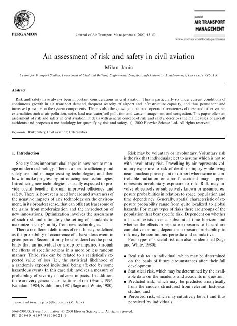 An assessment of risk and safety in civil aviation - Industrial Centre