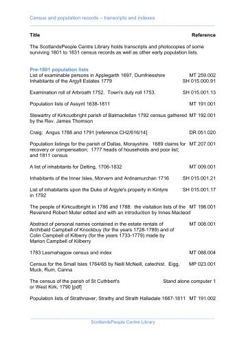 Census and population lists (pre-1841) - ScotlandsPeople Centre