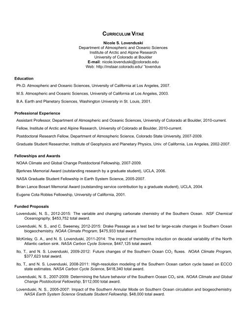 CURRICULUM VITAE Nicole S. Lovenduski Department of ...