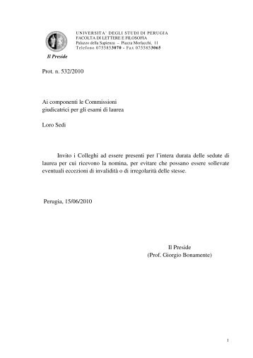 Prot. n. 532/2010 Ai componenti le Commissioni giudicatrici per gli ...