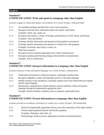 Indiana State Academic Standards: World Language