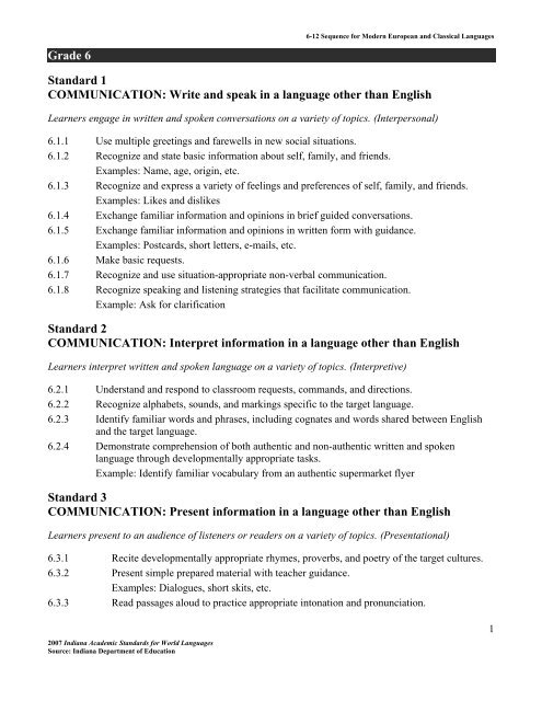 Indiana State Academic Standards: World Language