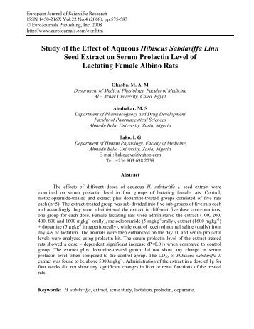 Study of the Effect of Aqueous Hibiscus Sabdariffa Linn Seed Extract ...