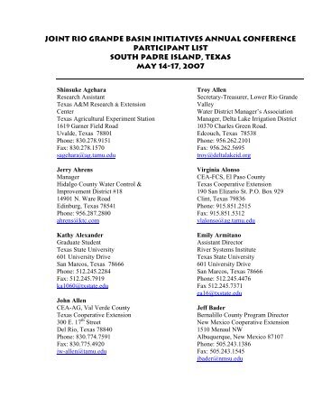 Participant List - 2013 Rio Grande Basin Initiative Meeting - Texas ...