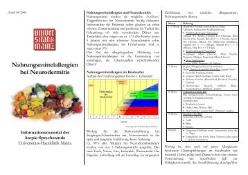 Nahrungsmittelallergien bei Neurodermitis - Universitäts-Hautklinik