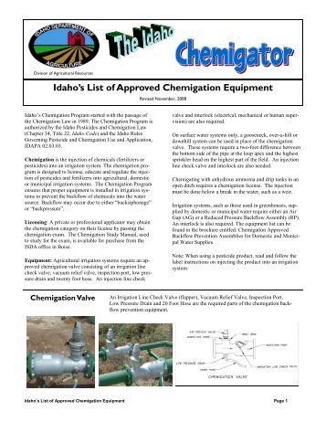 Idaho's List of Approved Chemigation Equipment