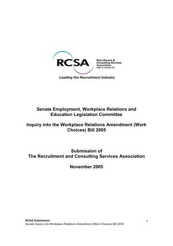 Inquiry into the Workplace Relations Amendment - RCSA