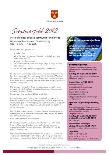 Information om sommarjobb 2012 med blankett - Svedala kommun