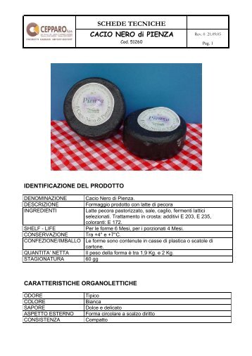 SCHEDE TECNICHE CACIO NERO di PIENZA - Siqurcatering.it