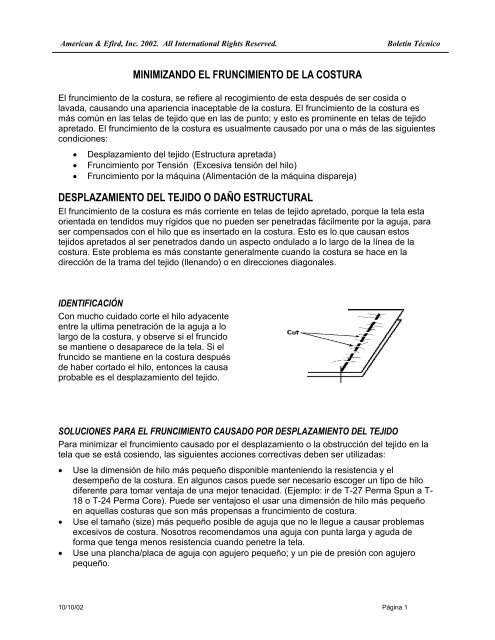 minimizando el fruncimiento de la costura desplazamiento del tejido ...