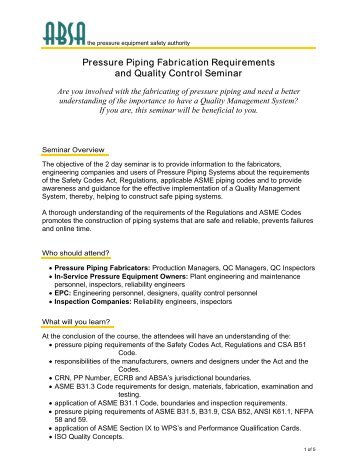 Pressure Piping Fabrication Requirements and Quality ... - ABSA