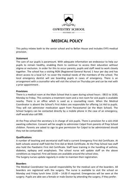 Medical Policy - Oswestry School