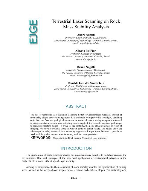 Terrestrial Laser Scanning on Rock Mass Stability Analysis - Ejge.com
