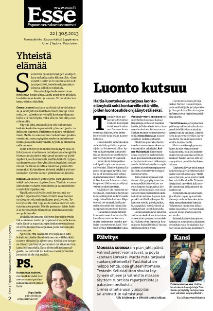 Esse 22/2013 (pdf) - Espoon seurakuntasanomat