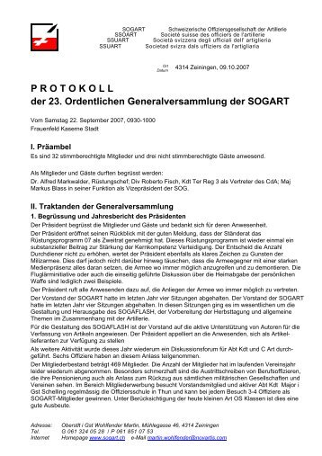 PROTOKOLL der 23. Ordentlichen Generalversammlung der SOGART