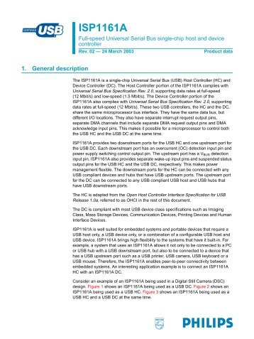 ISP1161A Full-speed Universal Serial Bus single-chip host and ...