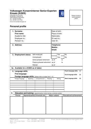 2012-01-19 PersÃ¶nliches Profil ENG - Volkswagen Personal