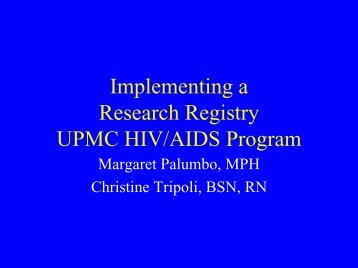 Overview of Research Registry UPMC HIV Program - Office of ...