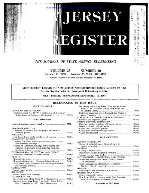 Number 20, Pages 3061-3192 - Law Library - The New Jersey ...
